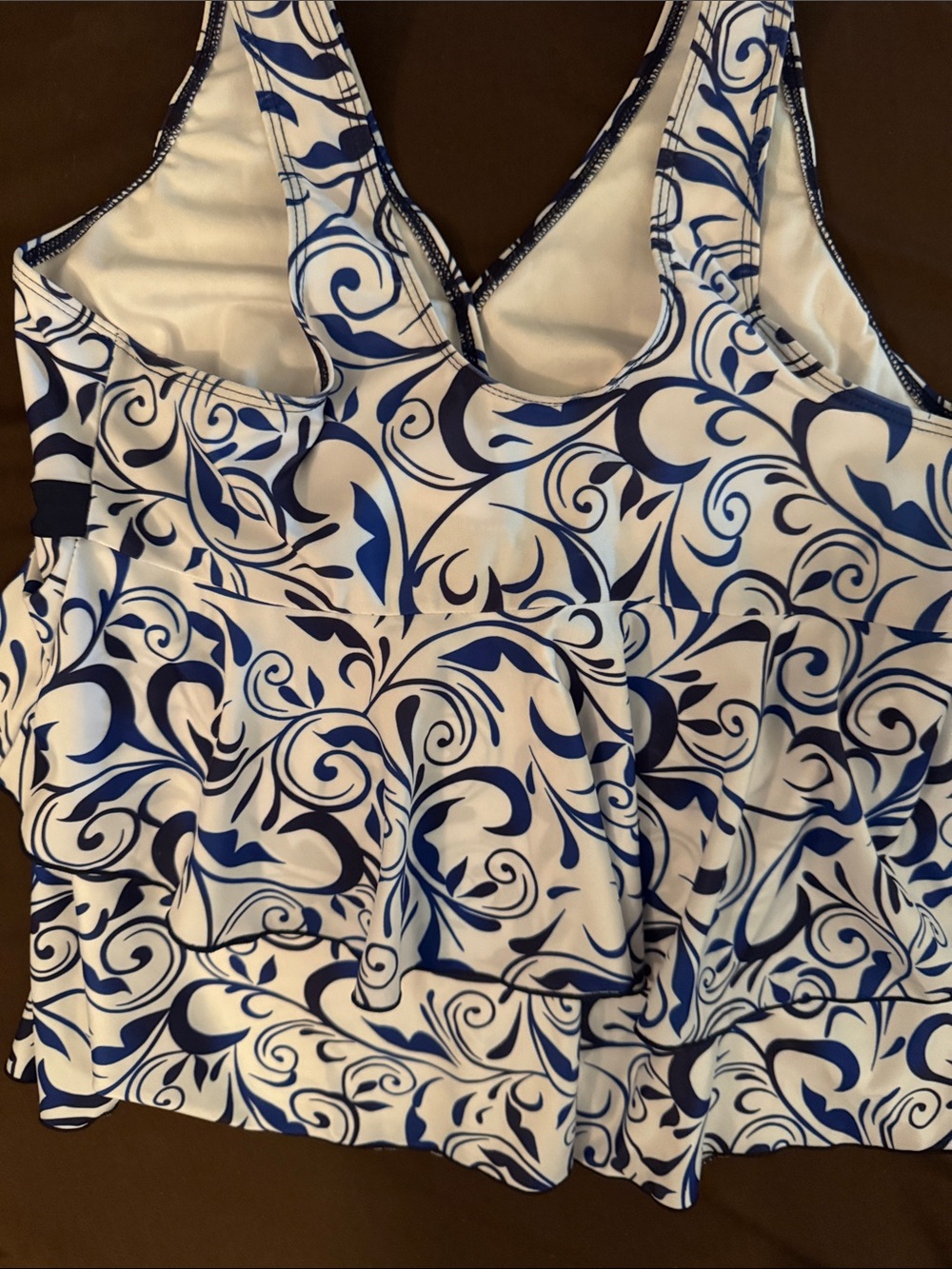 NWOT Size XXL Blue & White Swirl Tankini with Black Bottoms - Picture 5 of 13